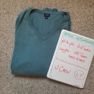 J Crew Cotton Cashmere V-neck Sweater Aqua Blue L Tall Tiny Flaw